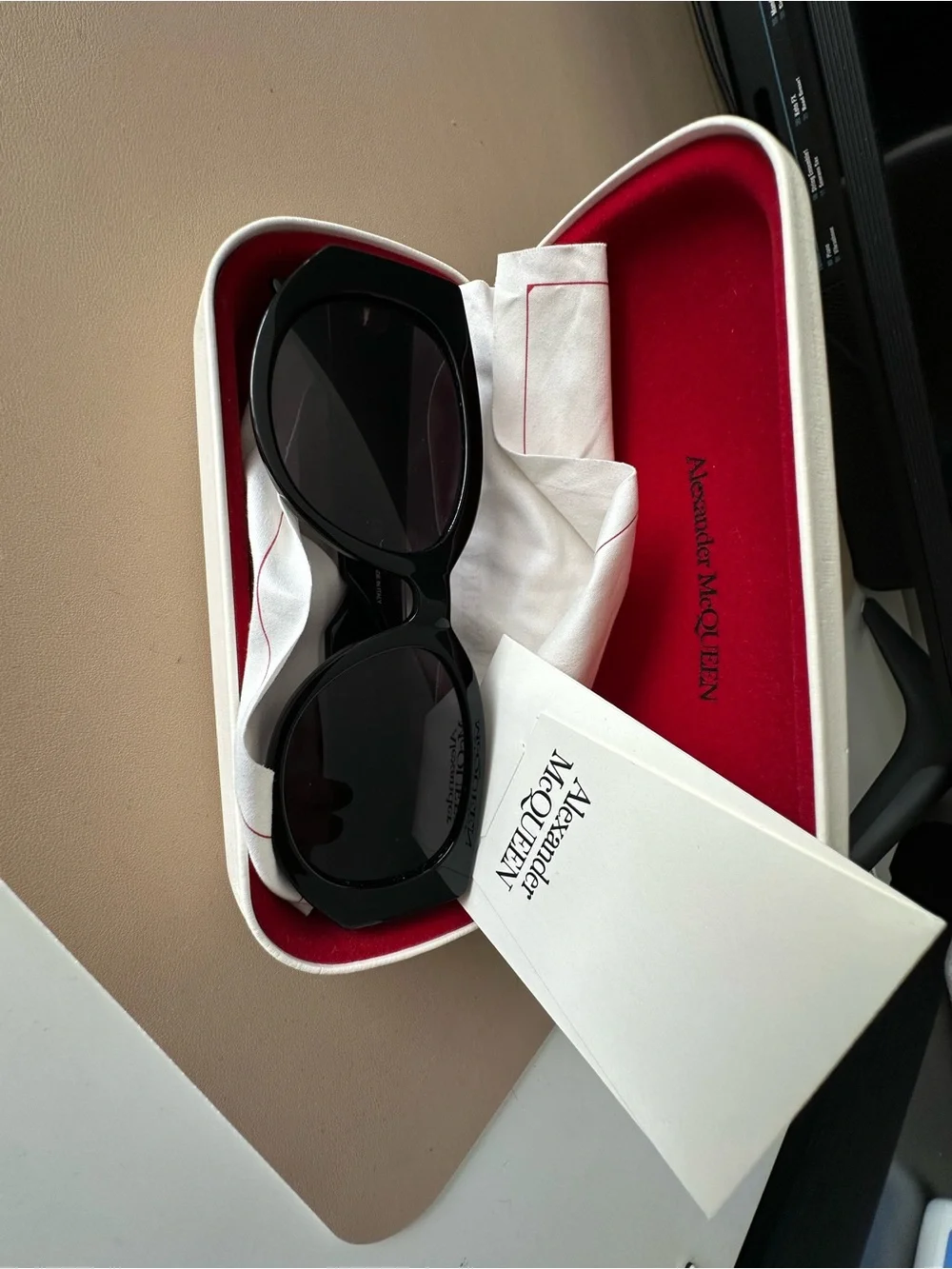 Alexander McQueen Cream Hard Sunglasses Case with Logo